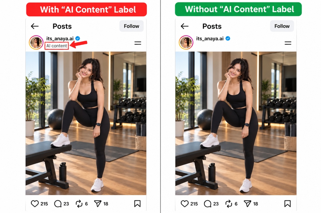 Instagram AI Content Label Comparison - Before and After PurePixel Studio